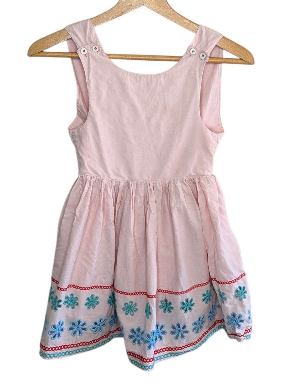 Mini Boden Pale Pink Red Blue Green Floral Embroidered A-line Dress Girls 6-7